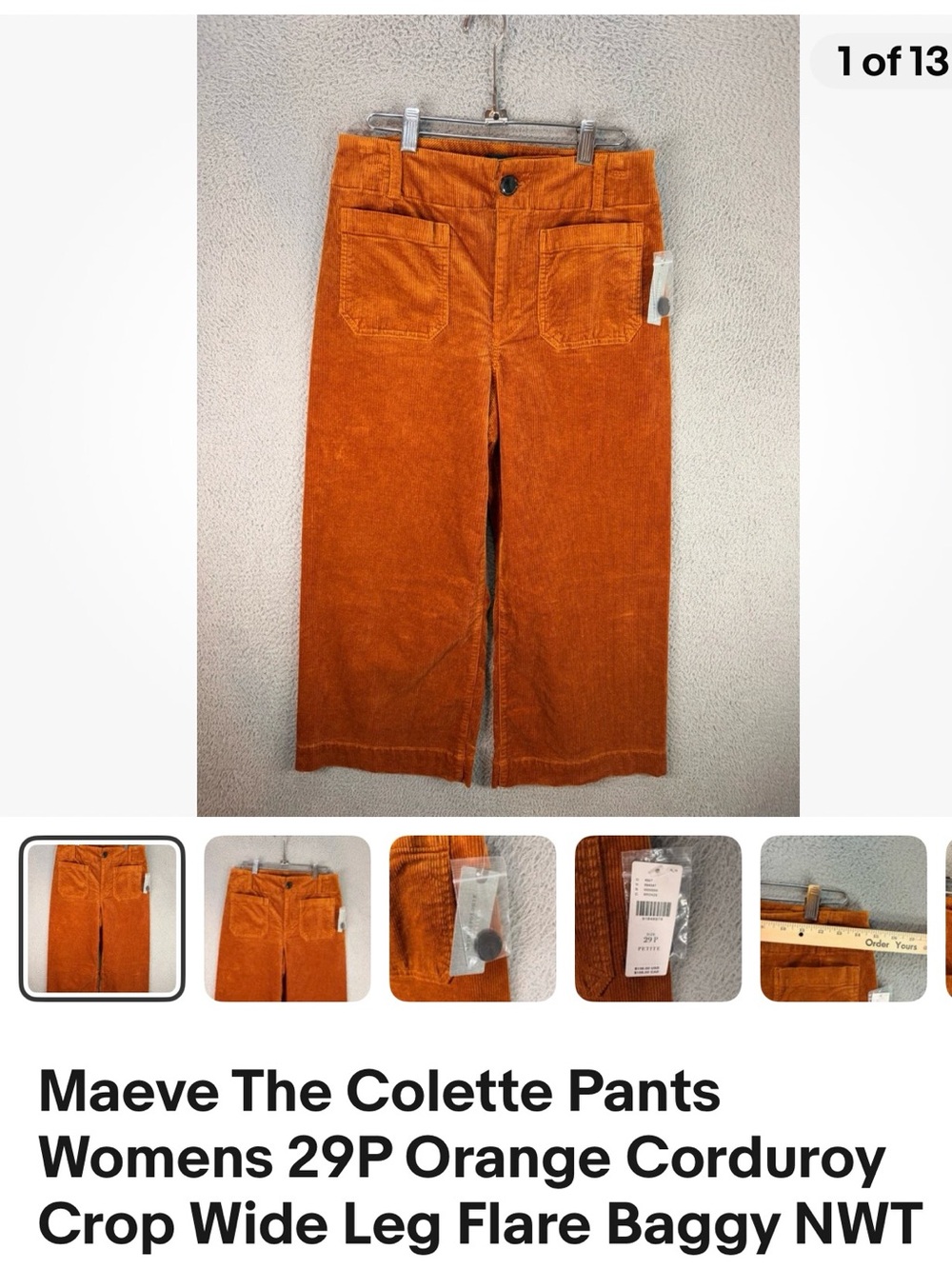 Anthropologie Orange Corduroy Wide-Leg Kids Pants